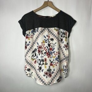 Rewind Shirt Women Size Medium Multicolor Floral Short Sleeve Peasant Blouse